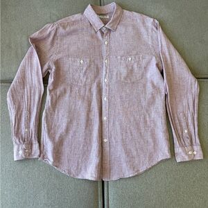 Express Men's Red Cross Stitch Linen/Cotton Button-Up Shirt